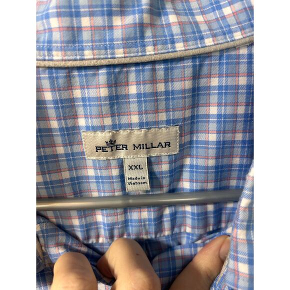 Peter Millar Men's Plaid Long Sleeve Button-Down Dress Shirt Blue White Size 2XL - Picture 6 of 10